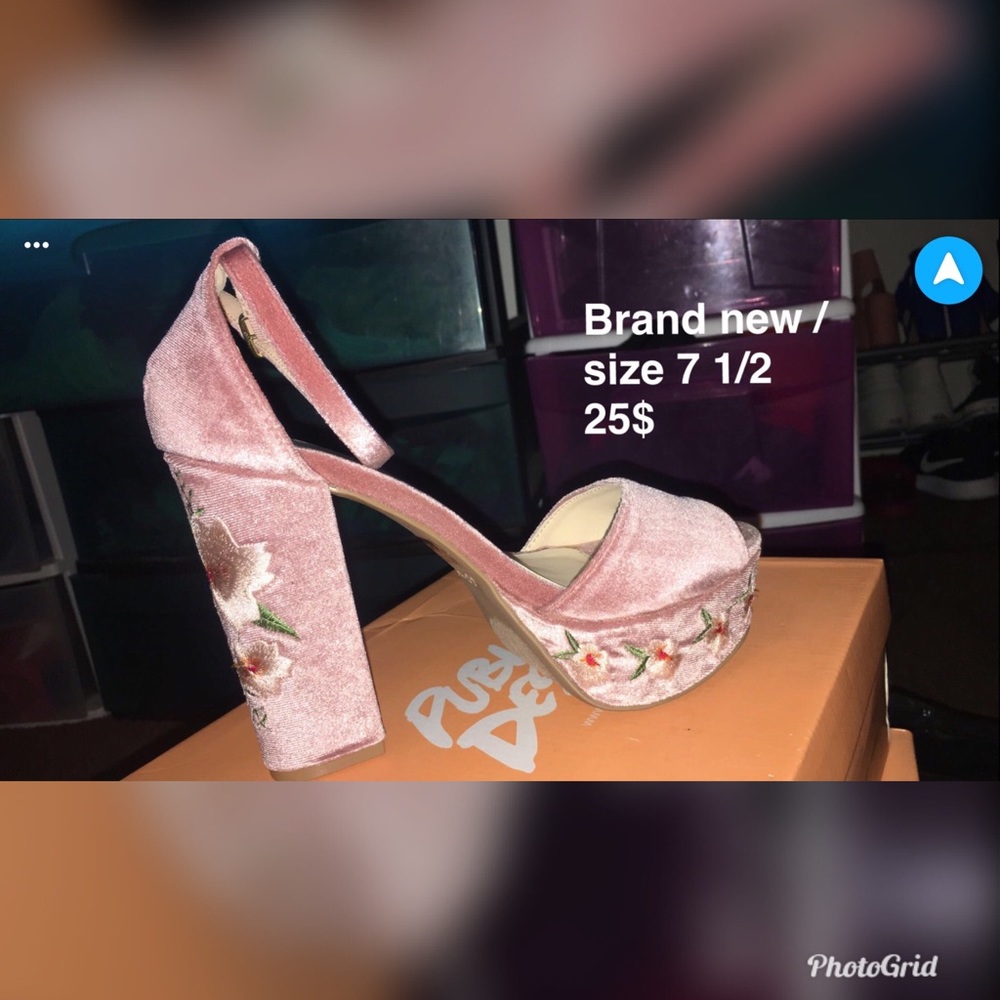 Velvet embroided chunky heels never worn.